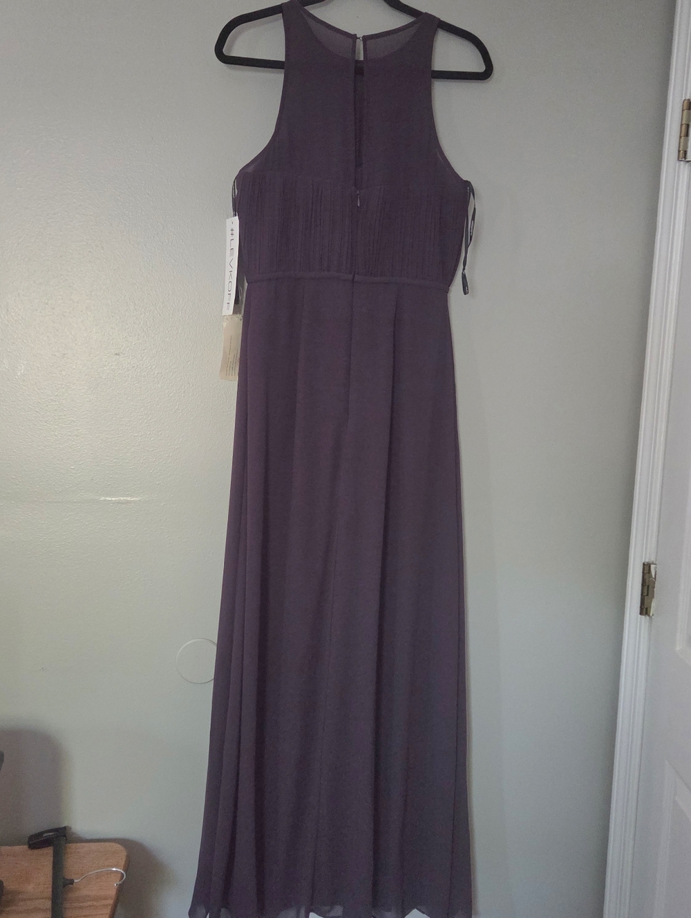 Bill Levkoff Formal Maxi Dress Women Sz 10 Purple Chiffon Halter Neck Bridesmaid - Picture 4 of 8